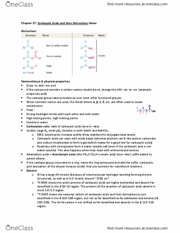 CHE 332 Chapter Notes - Chapter 17: Acetic Anhydride, Dicarboxylic Acid, Acyl Chloride thumbnail