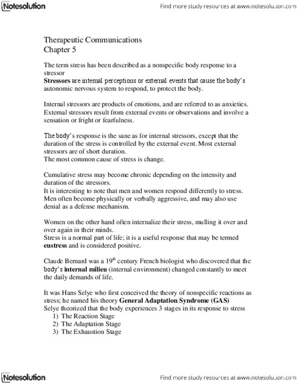 PMDB25H3 Chapter Notes - Chapter 5: Hans Selye, Parasympathetic Nervous System, Sympathetic Nervous System thumbnail