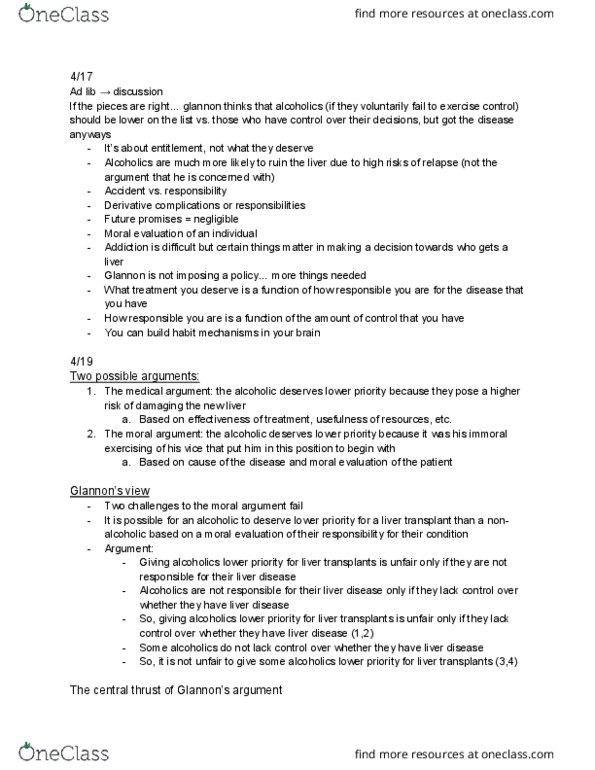 PHI 237 Lecture Notes - Lecture 12: Liver Transplantation, Transfer Principle, Reward System thumbnail