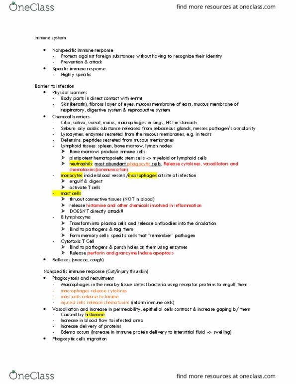 LIFESCI 2 Lecture Notes - Lecture 26: Cytotoxic T Cell, Mast Cell, Granzyme thumbnail