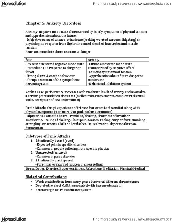 PSYC 235 Chapter Notes - Chapter 5: Panic Attack, Panic Disorder, Generalized Anxiety Disorder thumbnail