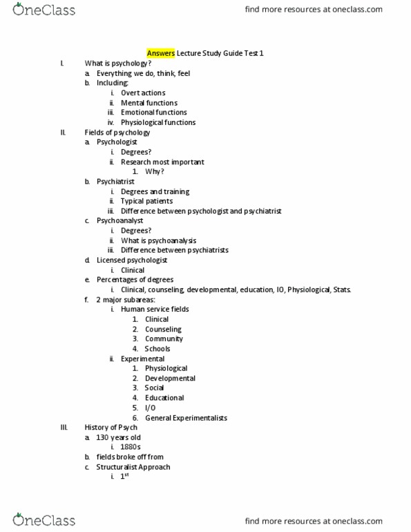 PSYS 100 Lecture Notes - Lecture 1: Corpus Callosum, Wilhelm Wundt, Psychologist thumbnail