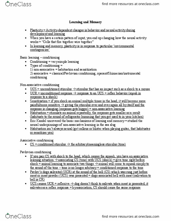 NPSY 11b Lecture Notes - Lecture 12: Eyeblink Conditioning, Temporal Lobe, Classical Conditioning thumbnail