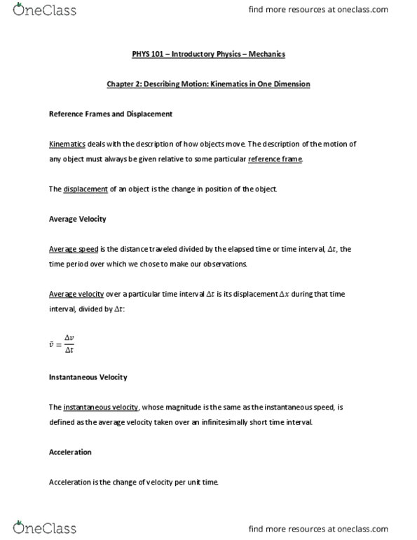 PHYS 101 Chapter Notes - Chapter 2: One Direction thumbnail