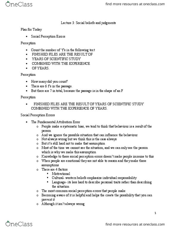 PSY220H5 Lecture Notes - Lecture 3: Fundamental Attribution Error, Source-Monitoring Error, Yield Sign thumbnail