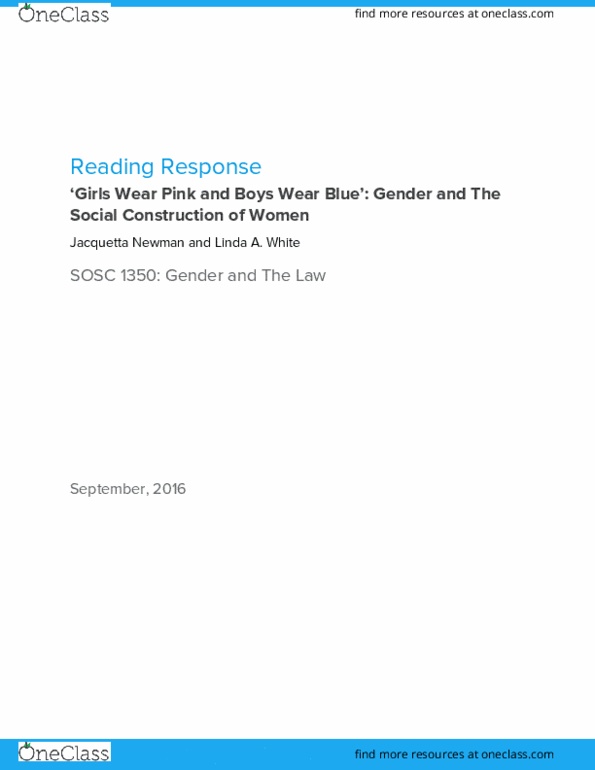 SOSC 1350 Chapter Notes - Chapter 3: Femininity thumbnail