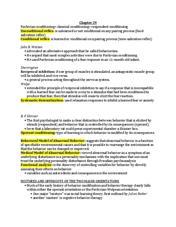 FRHD 3150 Chapter Notes - Chapter 29: Classical Conditioning, Reciprocal Inhibition, Operant Conditioning Chamber thumbnail