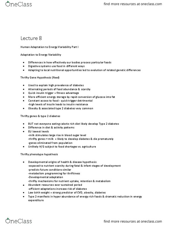 ANT202H5 Lecture Notes - Lecture 8: Thrifty Phenotype, Low Birth Weight, Blood Sugar thumbnail