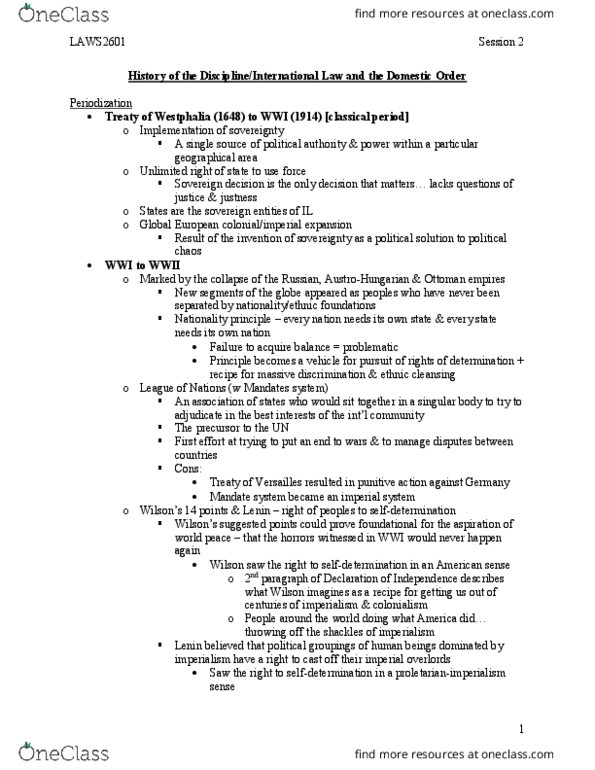 LAWS 2601 Lecture Notes - Lecture 2: Peremptory Norm, Uti Possidetis, Jus Gentium thumbnail