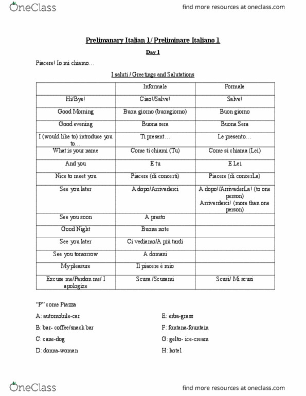 ITA 1 Lecture Notes - Lecture 1: Italian Orthography, Street Light thumbnail