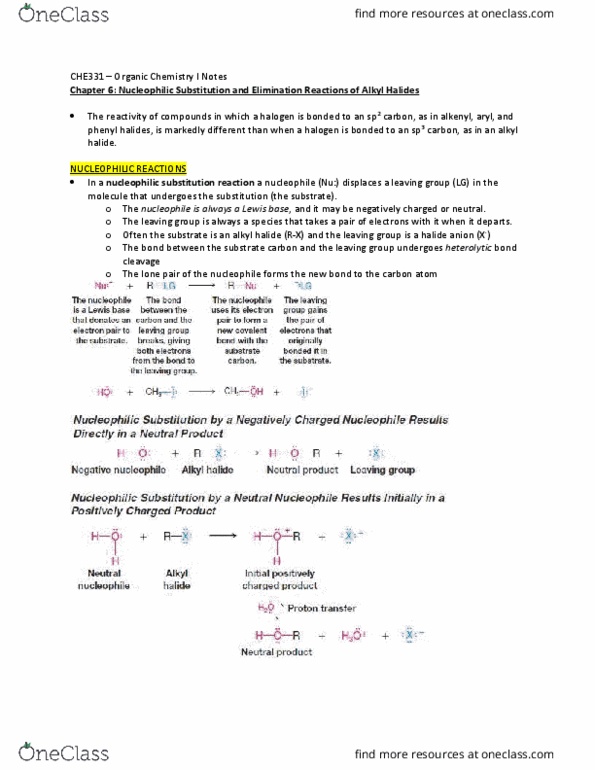 CHE 331 Chapter Notes - Chapter 6: Heterolysis (Chemistry), Nucleophilic Substitution, Elimination Reaction thumbnail
