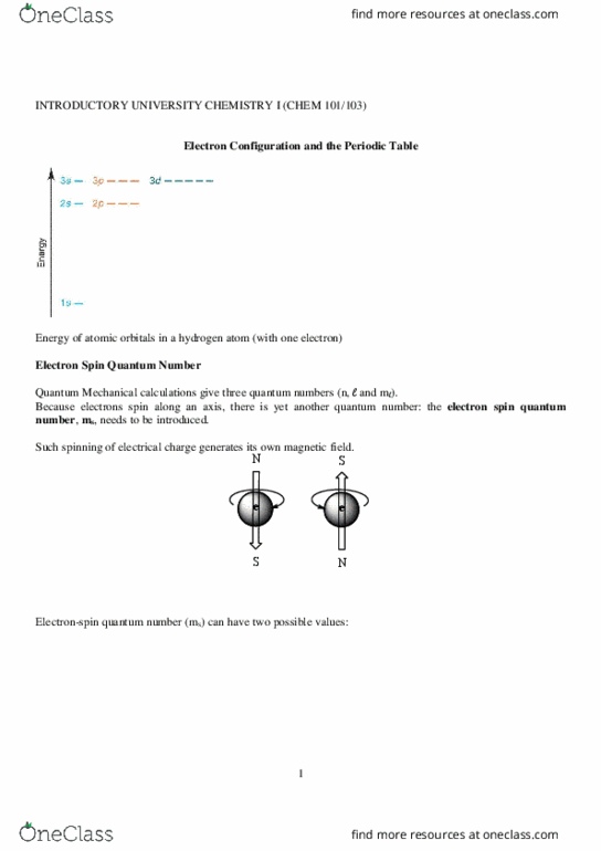 1xx3 Lecture Notes - Lecture 2: Electron Configuration, Atomic Orbital, Angular Momentum thumbnail