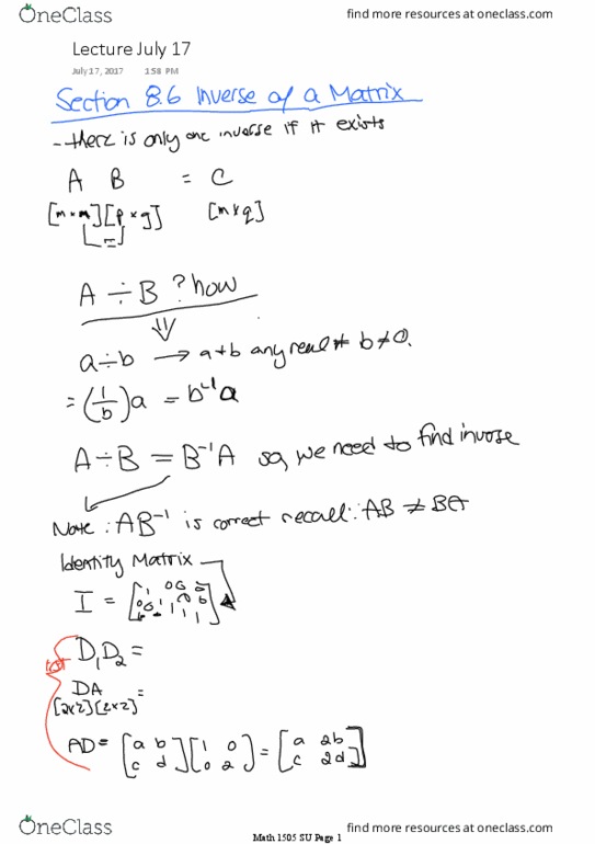 MATH 1505 Lecture 6: Lecture July 17 thumbnail