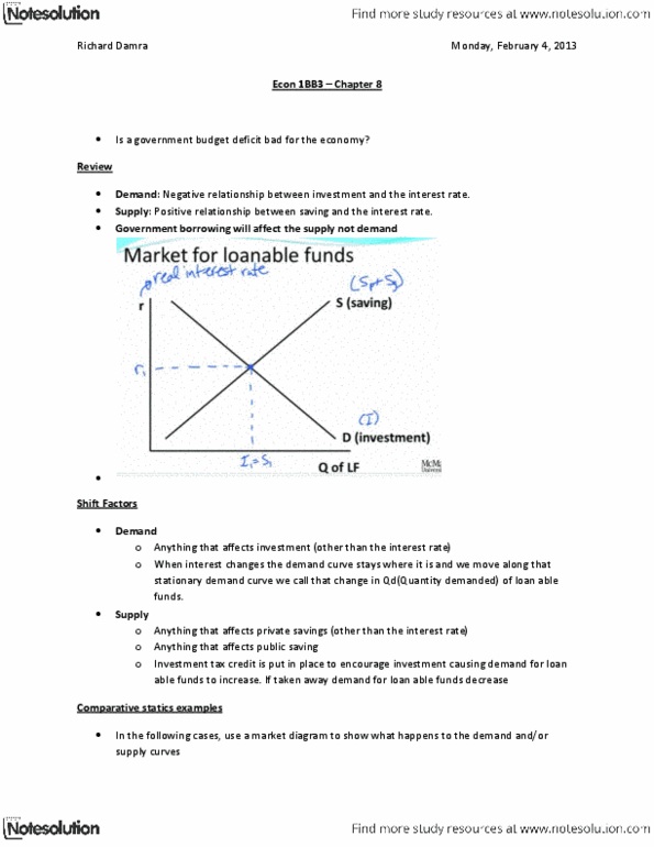ECON 1BB3 Lecture Notes - Tax Credit, Government Budget Balance, Comparative Statics thumbnail