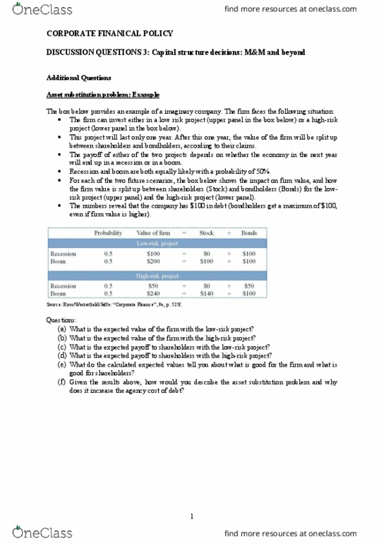 FNCE30002 Lecture Notes - Lecture 4: Agency Cost, Capital Structure, Net Present Value thumbnail