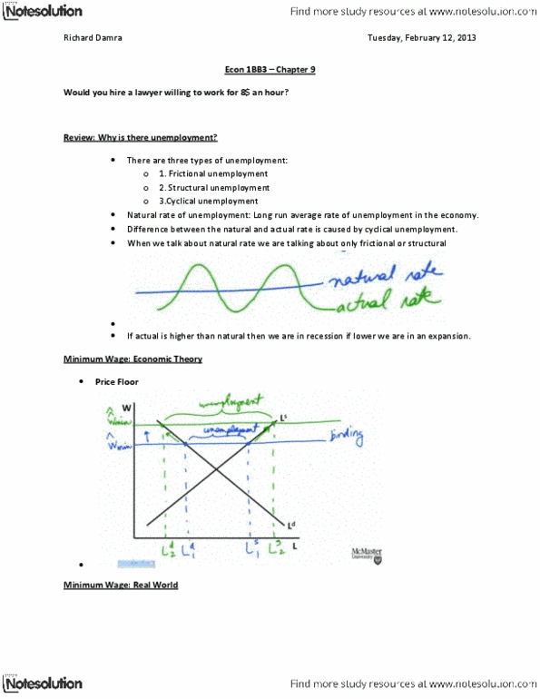 ECON 1BB3 Lecture Notes - Unemployment, Frictional Unemployment, Structural Unemployment thumbnail