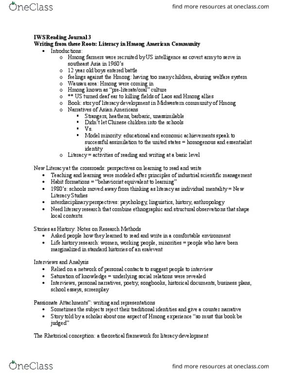 ENGL 1400 Lecture Notes - Lecture 25: Hmong Americans, Model Minority, Asian Americans thumbnail