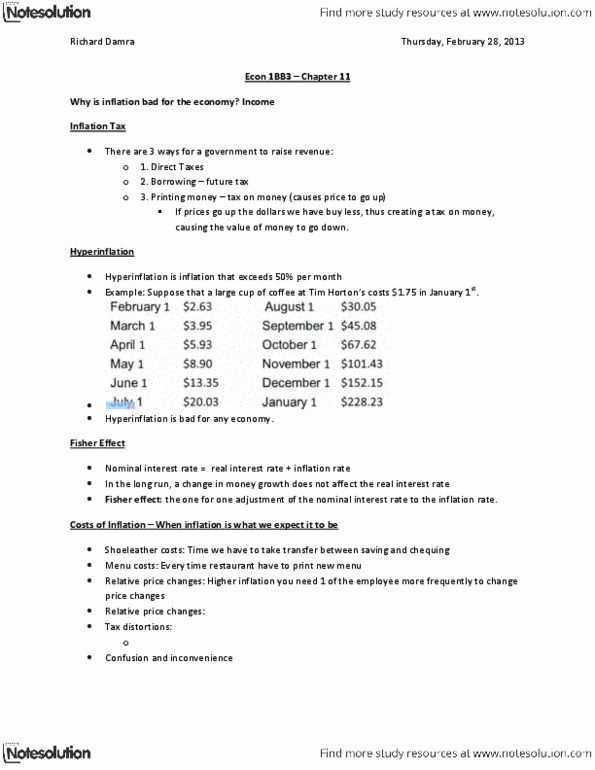 ECON 1BB3 Lecture Notes - Nominal Interest Rate, Real Interest Rate, Hyperinflation thumbnail