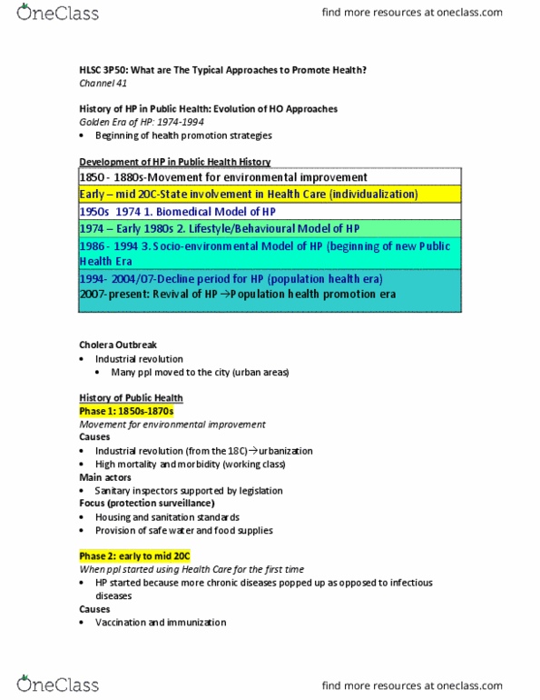 HLSC 3P50 Lecture Notes - Lecture 2: Marc Lalonde, Ottawa Charter For Health Promotion, Health Promotion thumbnail