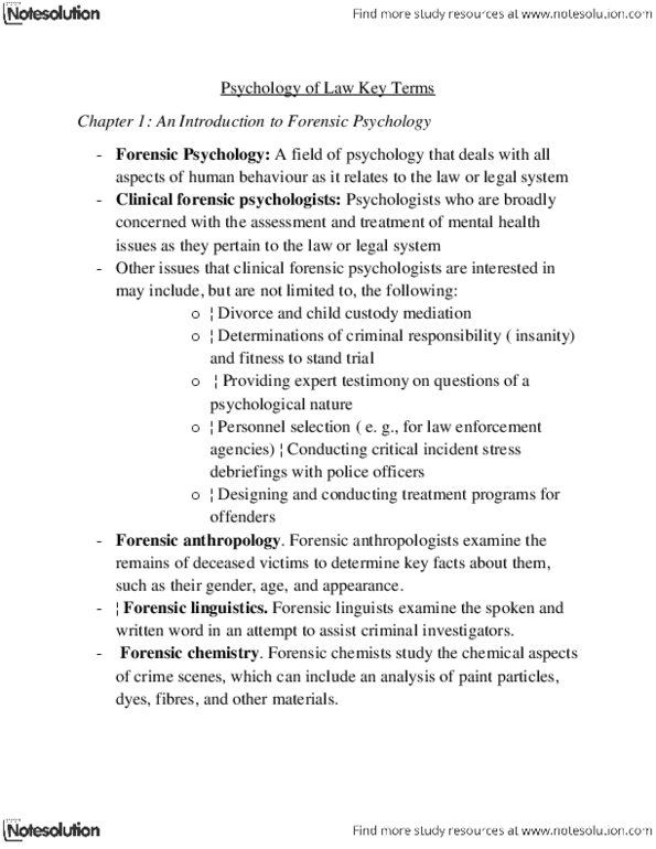 PSYC 3020 Chapter Notes -False Confession, Forensic Psychology, Forensic Pathology thumbnail