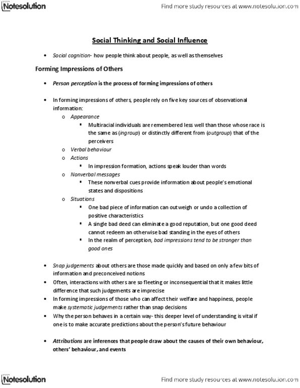 Psychology 2035A/B Chapter Notes -Fundamental Attribution Error, Social Dominance Orientation, Gender Role thumbnail