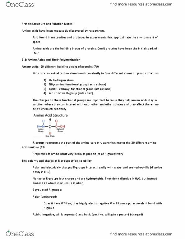 BIOL 1107 Chapter Notes - Chapter 3: Chemical Polarity, Covalent Bond, Amine thumbnail