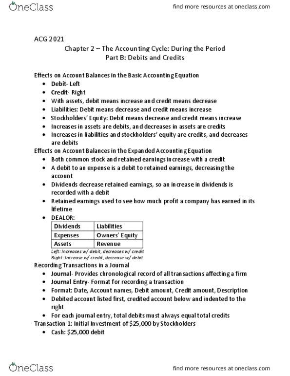 ACG 2021 Chapter Notes - Chapter 2B: General Ledger, Retained Earnings, Trial Balance thumbnail