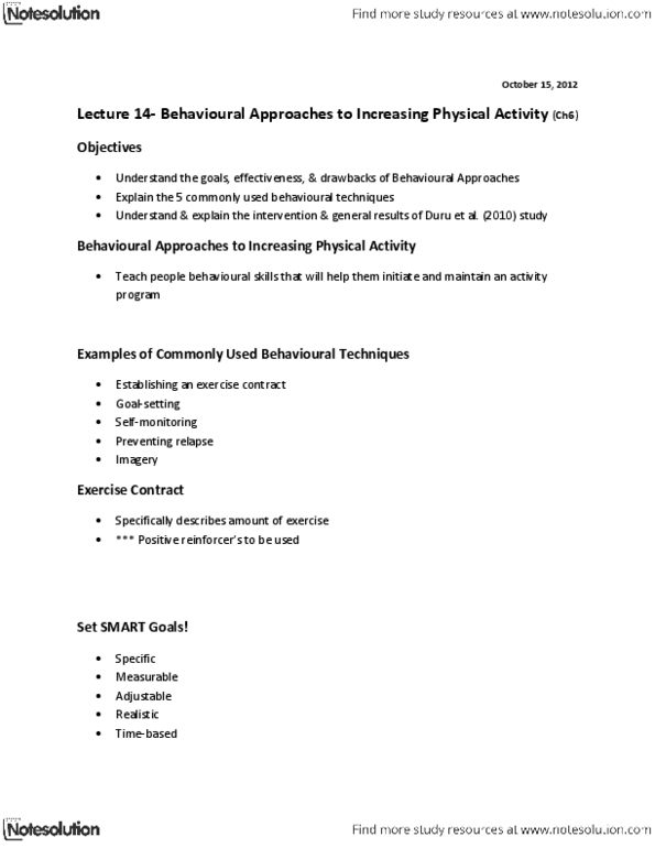 Kinesiology 2276F/G Lecture Notes - Lecture 14: Ethology, Randomized Controlled Trial thumbnail