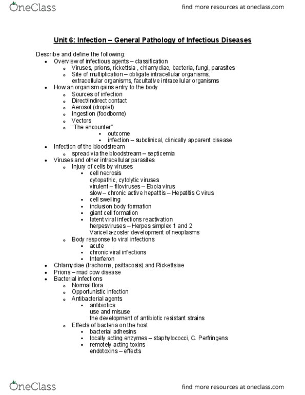 PATH 3610 Lecture Notes - Lecture 6: Hepatitis C Virus, Intracellular Parasite, Bacterial Adhesin thumbnail