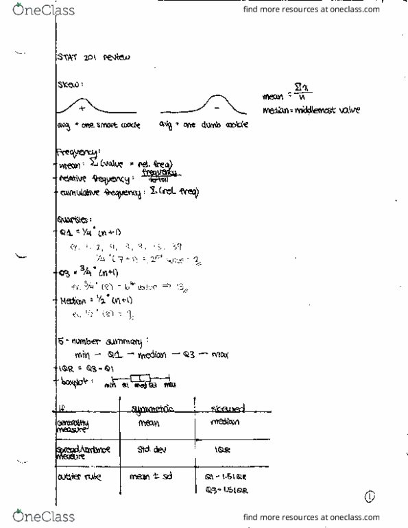 STAT 201 Study Guide - Summer 2017, Final - Yle, Llers, Medium-Density ...