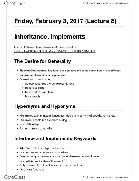 COMPSCI 61B Lecture Notes - Lecture 8: Hyponymy And Hypernymy, Wordnet, Subtyping thumbnail