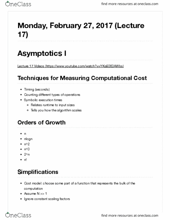 COMPSCI 61B Lecture Notes - Lecture 17: Big O Notation, Symbolic Execution thumbnail