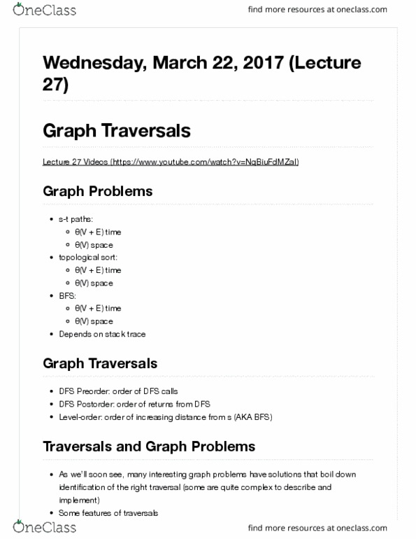 COMPSCI 61B Lecture Notes - Lecture 27: Topological Sorting, Stack Trace, Preorder thumbnail