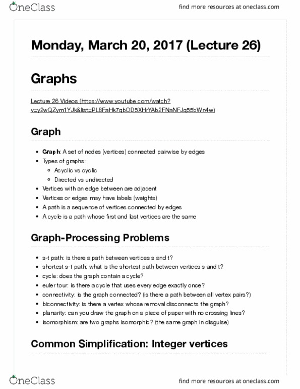 COMPSCI 61B Lecture Notes - Lecture 26: Adjacency List thumbnail