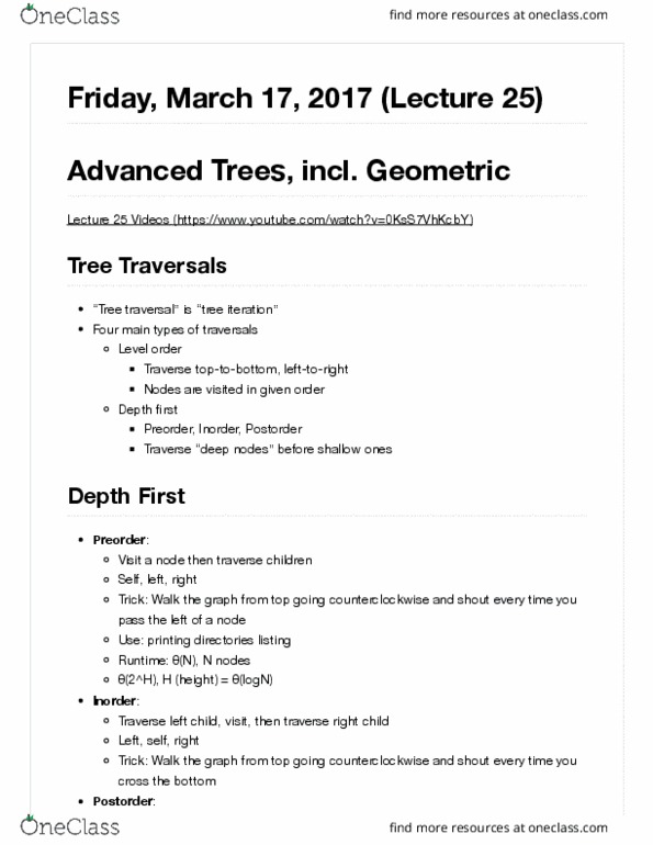 COMPSCI 61B Lecture Notes - Lecture 25: Tree Traversal, Preorder, Visitor Pattern thumbnail