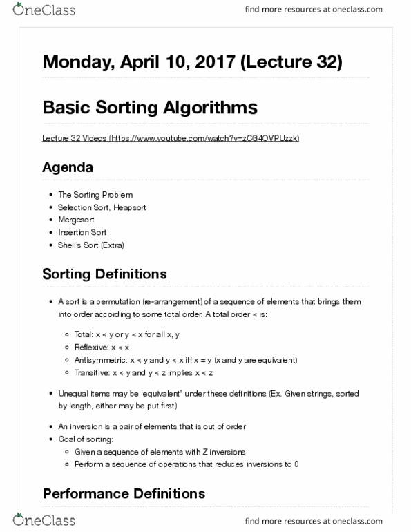 COMPSCI 61B Lecture Notes - Lecture 32: Dspace, Heapsort, Total Order thumbnail