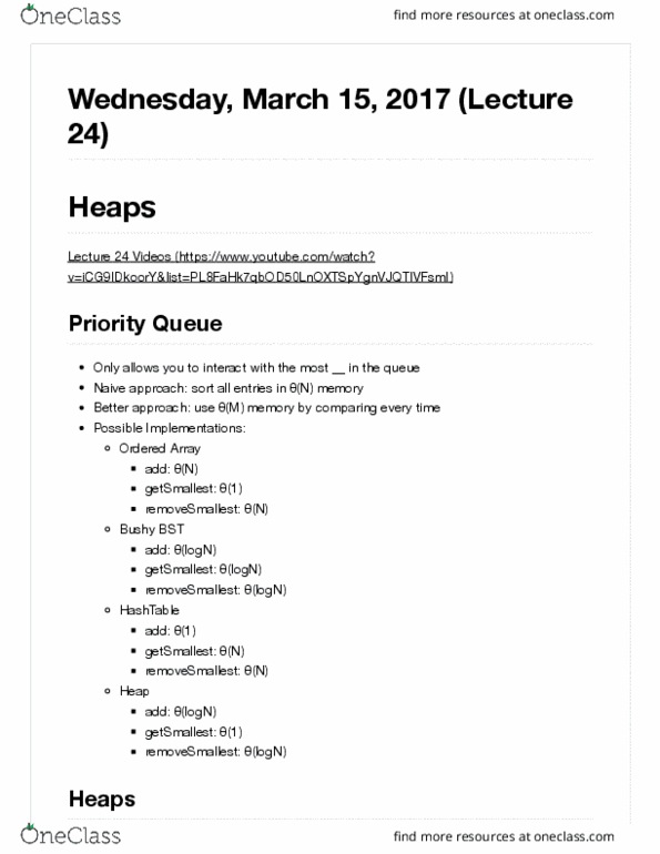 COMPSCI 61B Lecture Notes - Lecture 24: Priority Queue, Binary Tree, Quadtree thumbnail