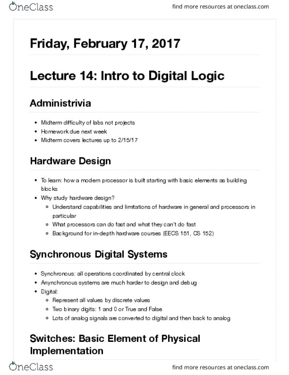 COMPSCI 61C Lecture Notes - Lecture 14: Short Circuit, Truth Table thumbnail