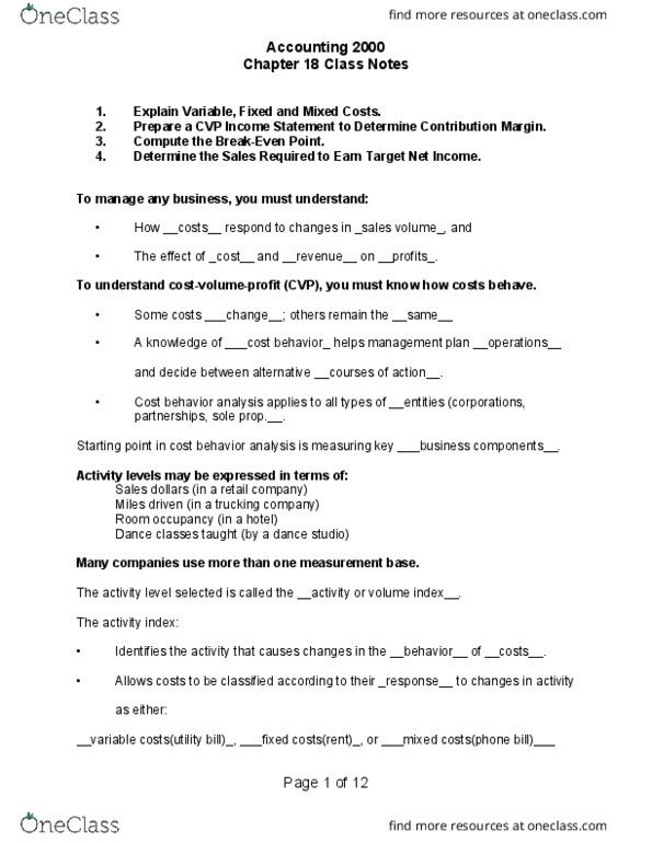 ACCT 2000 Lecture Notes - Lecture 1: Contribution Margin, Fixed Cost, Income Statement thumbnail