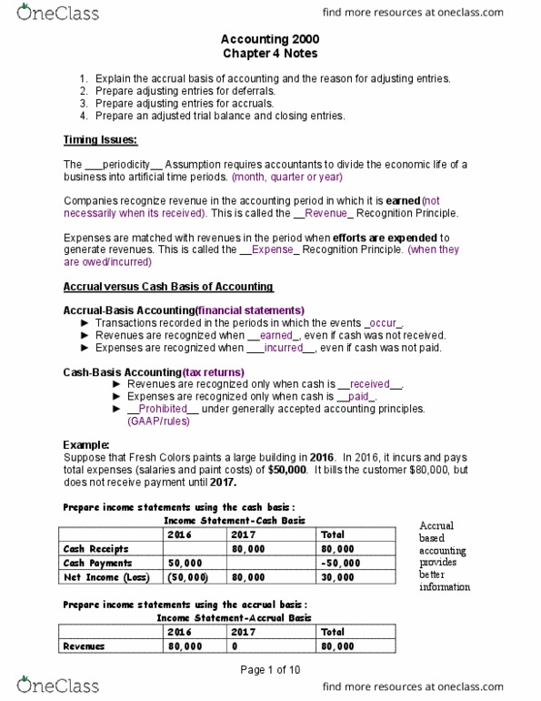 ACCT 2000 Lecture Notes - Lecture 7: Accrual, Income Statement, Trial Balance thumbnail