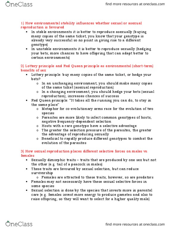 Biology 1001A Lecture Notes - Lecture 15: Sexual Dimorphism, Sexual Selection, Parental Investment thumbnail