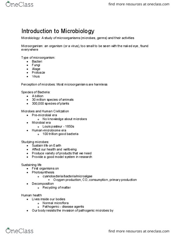 MCB 2000 Lecture Notes - Lecture 1: Irritable Bowel Syndrome, Louis Pasteur, Microphyte thumbnail