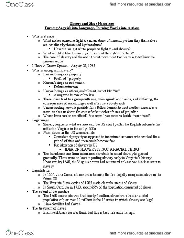 CMLIT 143 Lecture Notes - Lecture 3: Slave Narrative, Missouri Compromise, Indentured Servant thumbnail