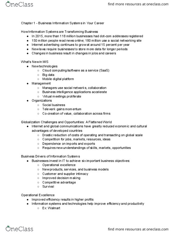 ISYS 210 Lecture Notes - Lecture 1: Operational Excellence, Social Business, Information System thumbnail