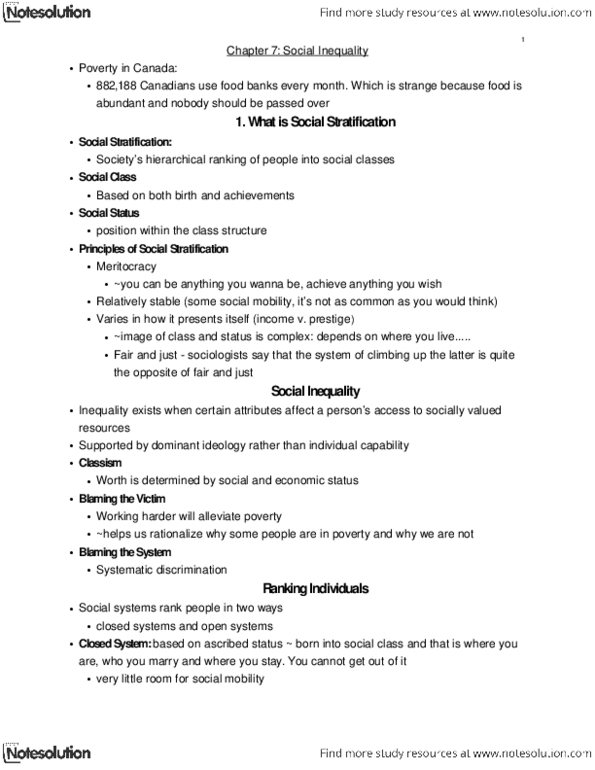 SOC101 Lecture Notes - Social Inequality, Ascribed Status, Class Discrimination thumbnail