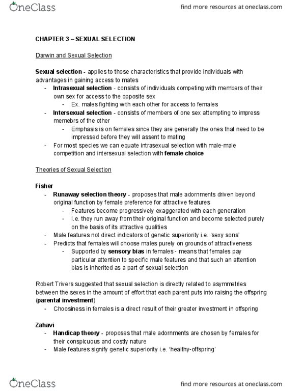 Psychology 3228 Chapter Notes - Chapter 3: Unicellular Organism, Parthenogenesis, Parental Investment thumbnail