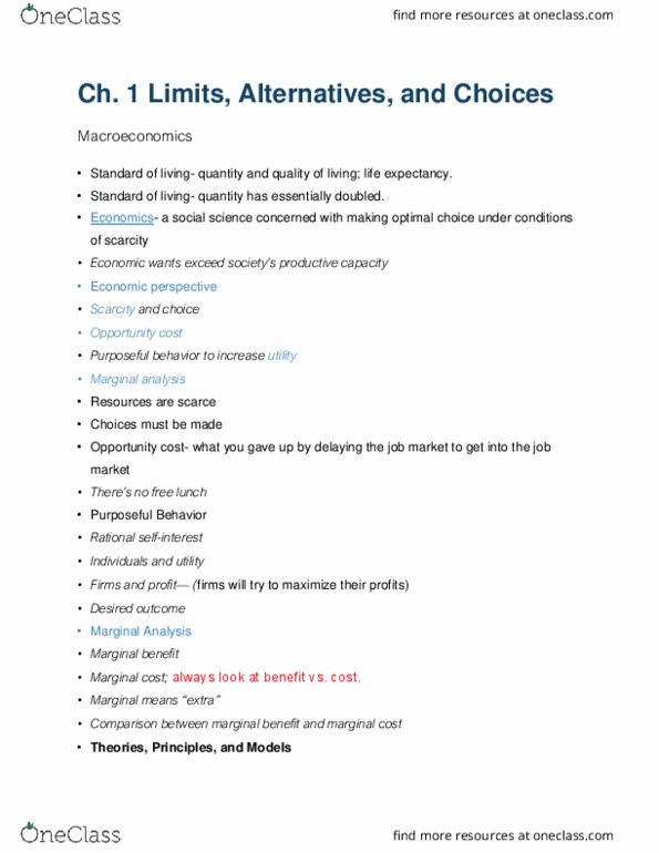 ECON 101 Chapter Notes - Chapter 1: Marginalism, Marginal Utility, Marginal Cost thumbnail