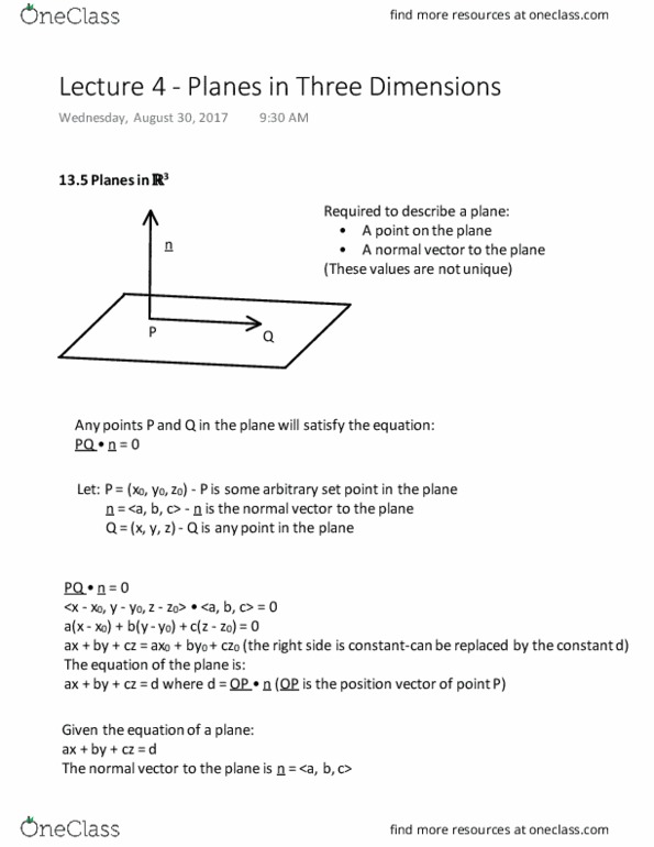 MATH 1920 Lecture Notes - Lecture 4: Dot Product thumbnail