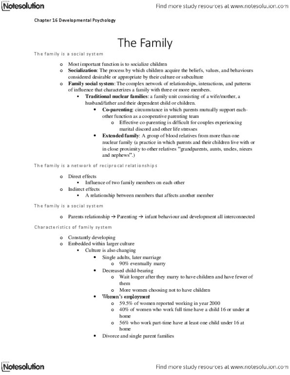 PSYC 2450 Chapter Notes -Single Parent, Nuclear Family, Coparenting thumbnail