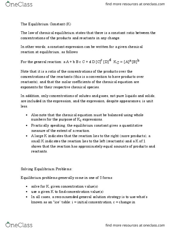 Chemistry 1301A/B Lecture Notes - Lecture 20: Quadratic Equation, Equilibrium Constant, Chemical Equation thumbnail
